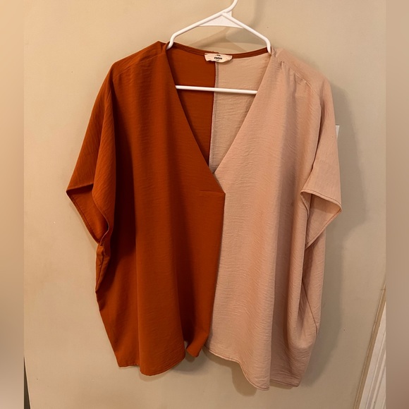 Large oversized color block top. Copper and cream. - Picture 1 of 3